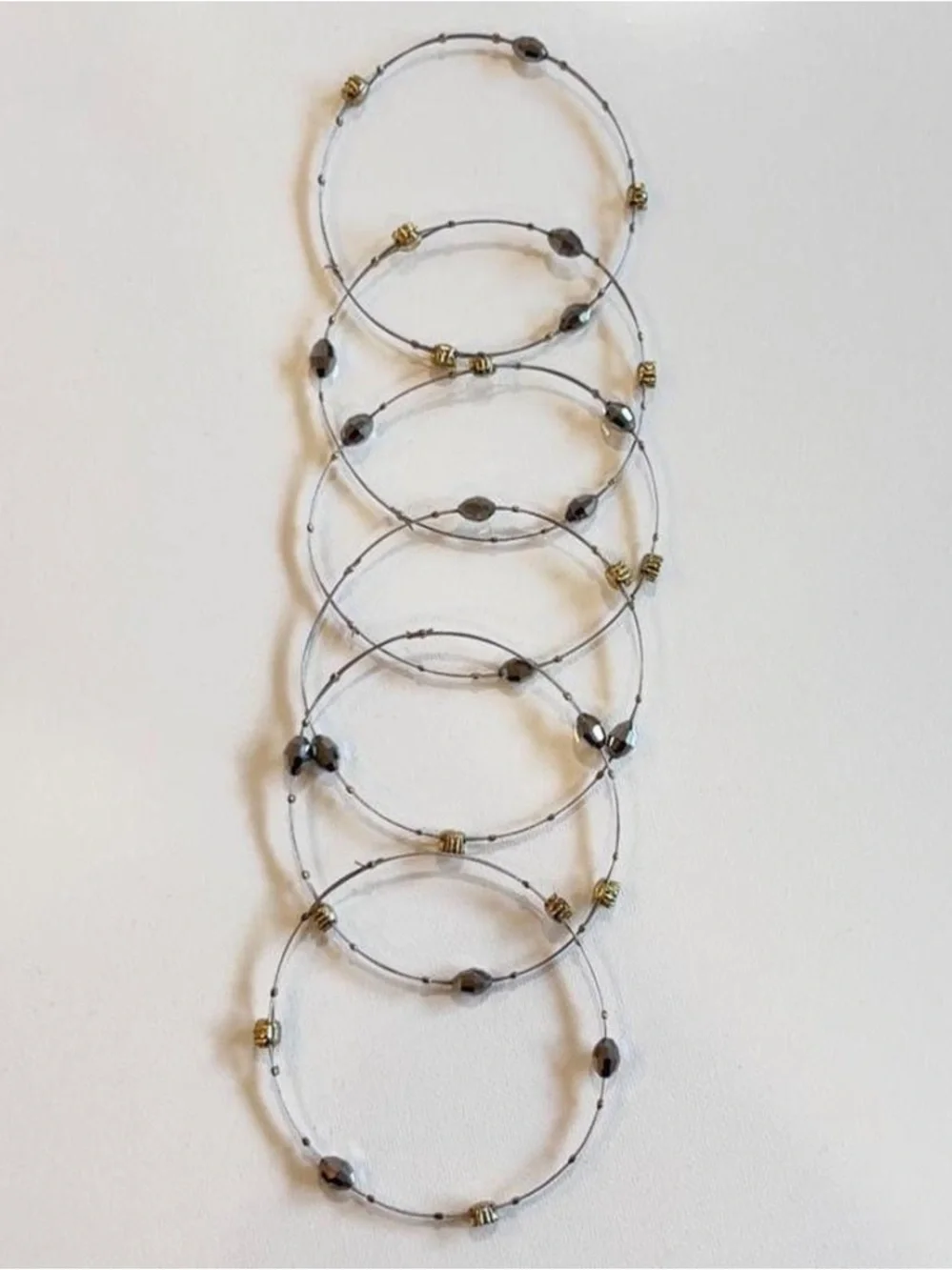 Elegant Gold & Silver Beaded Multi-Strand Bracelet-Set of 6